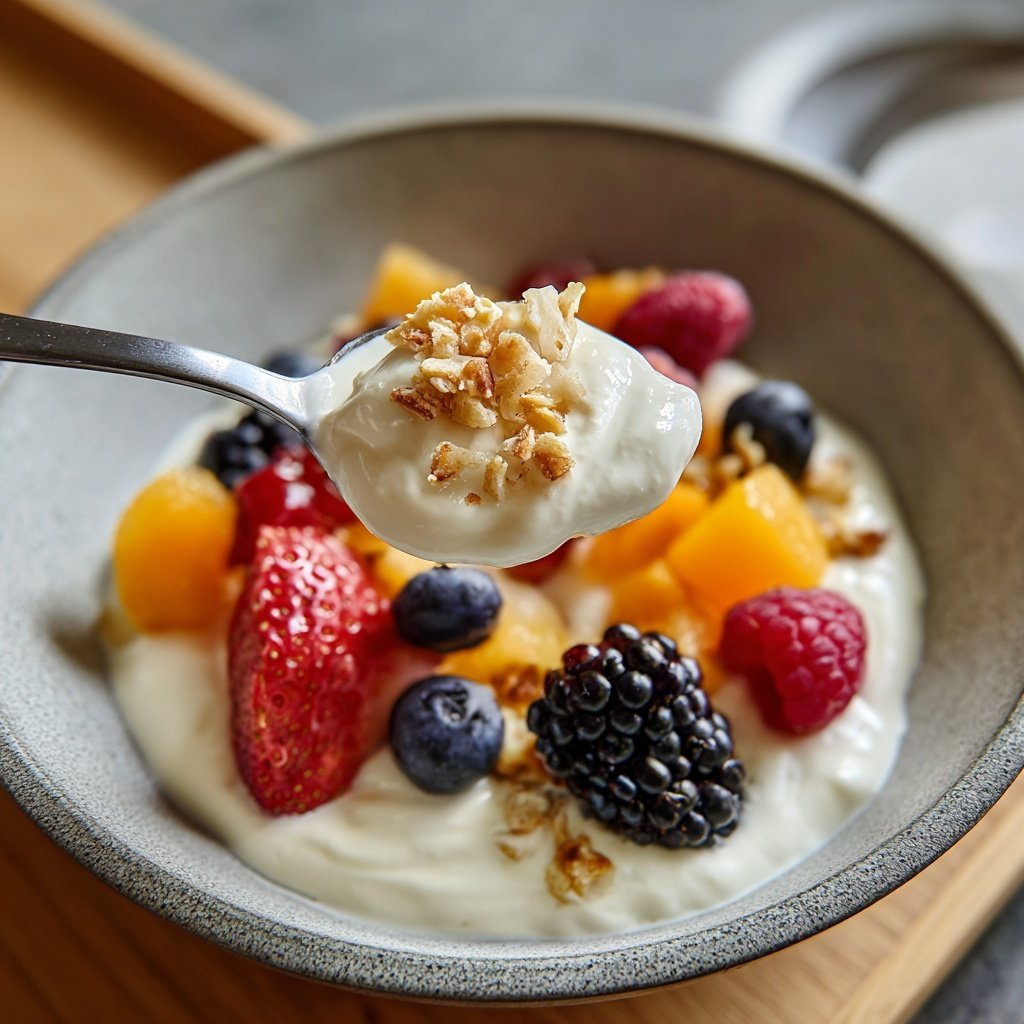 Frühstück mit Joghurt und Obst