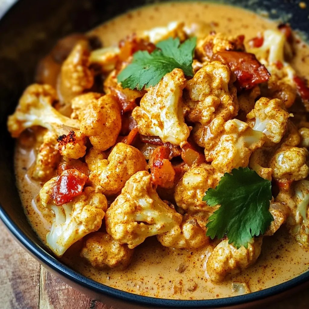 Ofen geschmorter Blumenkohl mit einer Kokos-Currysauce