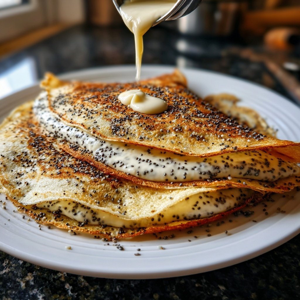 Pfannkuchen mit Mohn und Vanillequark