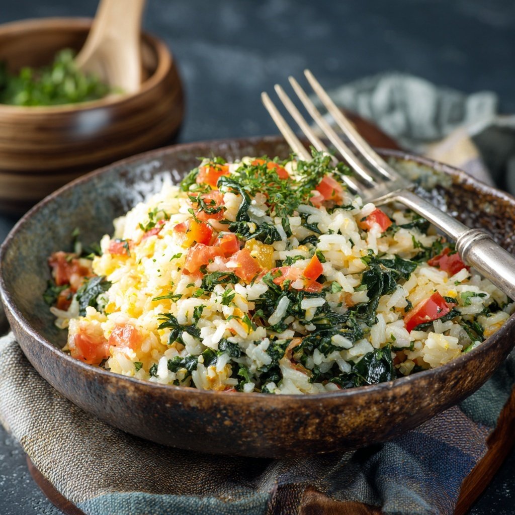 Kalorienarmes Reisgericht Mit Spinat