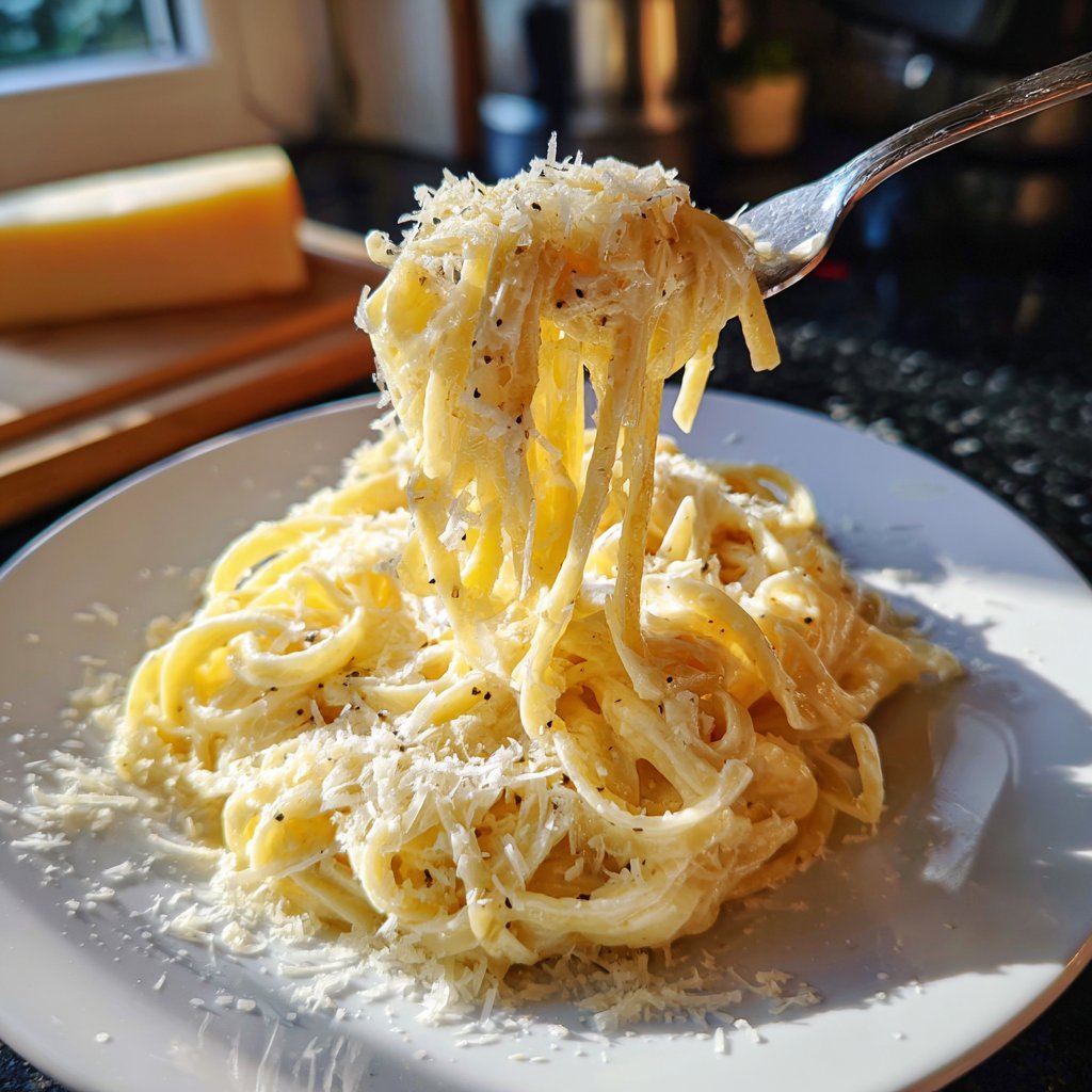 Romantische Pasta mit Sahnesauce und Parmesan