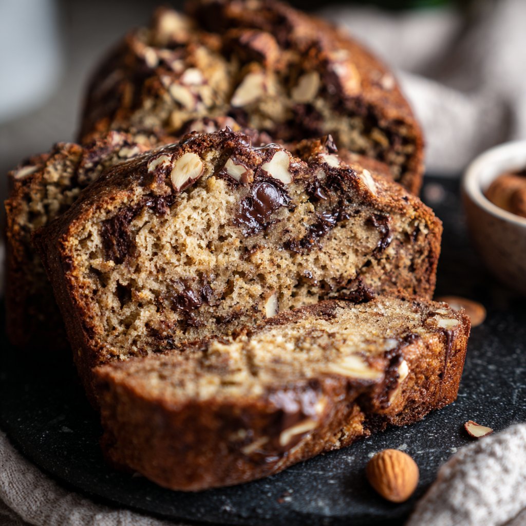 Bananenbrot mit Zartbitterschokolade und Mandeln