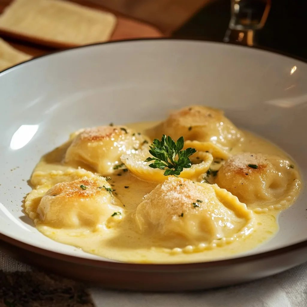 Steinpilzravioli mit Parmesanschaum